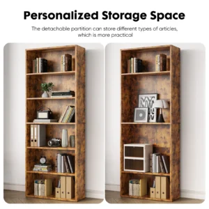 6 Tier Wooden Shelf Bookcase 63 Inch Tall