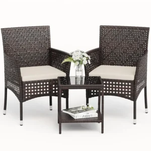 3 Pieces Outdoor Wicker Chairs Set w/Coffee Table
