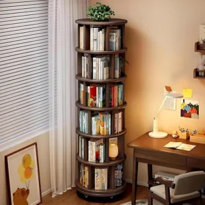 6 Tier Rotating Bookshelf Solid Wood
