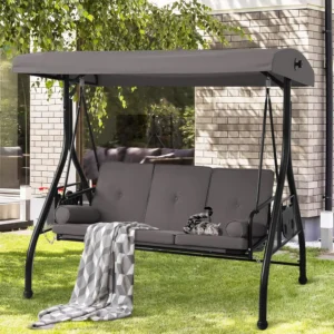 3-Seat Outdoor Porch Swing with Adjustable Canopy