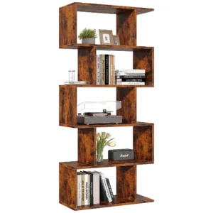 62IN Wooden Geometric Bookcase 5 Tier S-Shaped