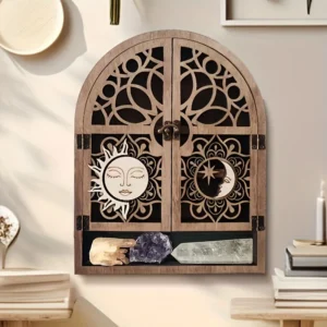 Wooden Floating Shelves With Sun And Moon Design
