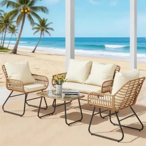 4-Piece Wicker Outdoor Patio Set With Cushions